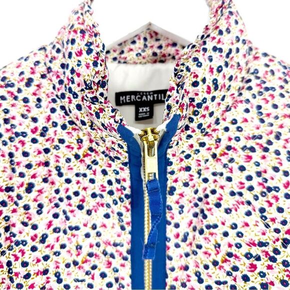 J. Crew Mercantile Blue Pink Floral Ruffled Mock Neck Zip Up Quilted Puffer Vest - Picture 16 of 16